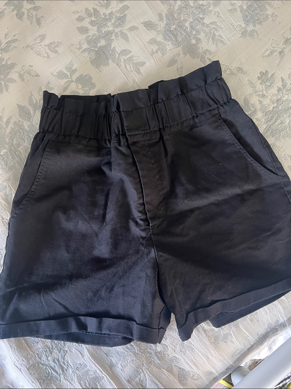 High-Rise Black Paperbag Waist Women's Shorts